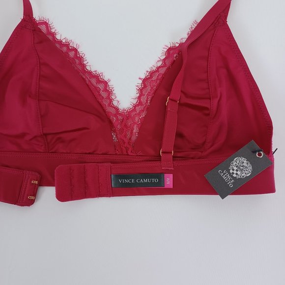 Vince Camuto Cerise (Deep Reddish Pink) Satin Lace-Trimmed Bralette (VC10754) - Picture 5 of 8